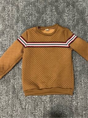Kids' Quilted Sweatshirt in Camel with Stripe Detail